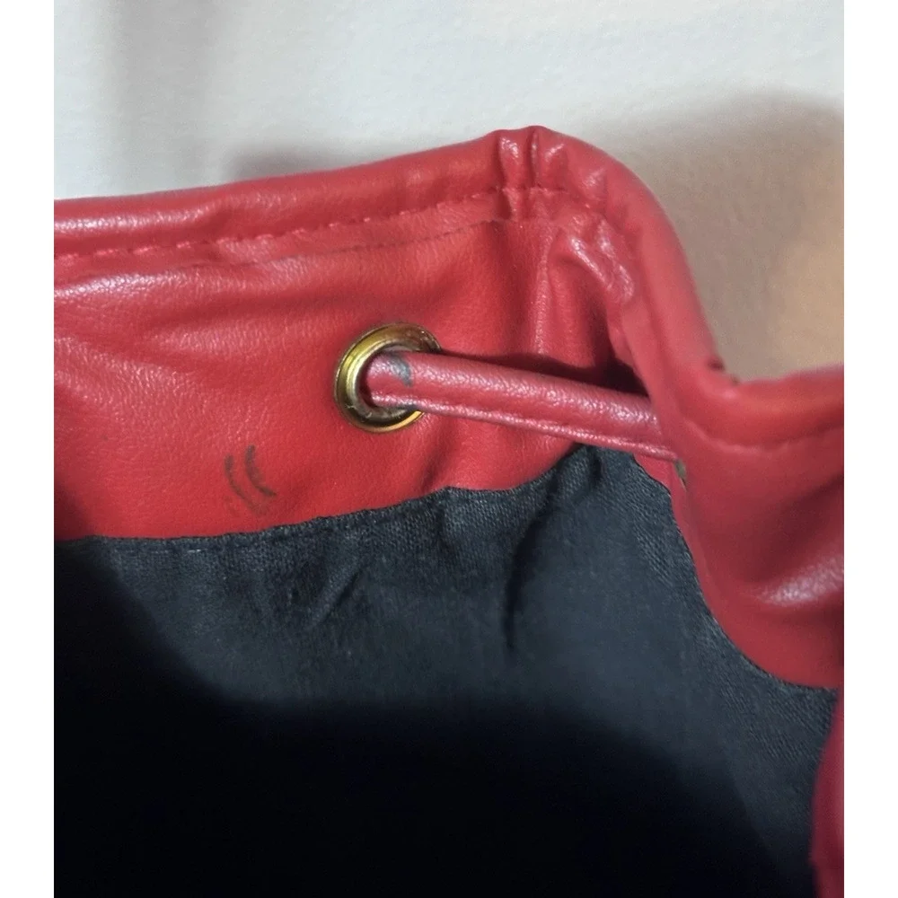 Red Leather Embossed Bucket Bag Crossbody Drawstring Purse Boho Western Festival